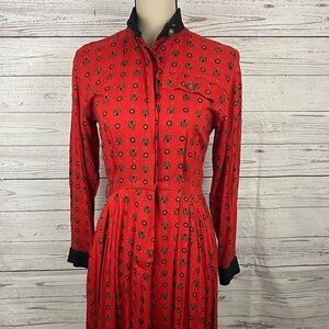 Vintage Donna Morgan For NSP Red Patterned Long Sleeve Dress Size 6